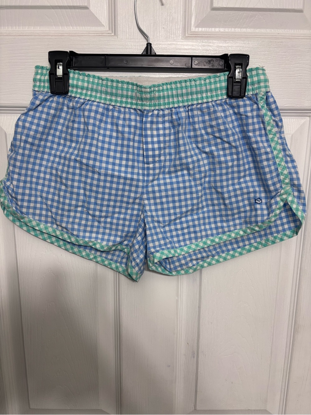 Southern Tide Blue Gingham Athletic Shorts with Mint Trim